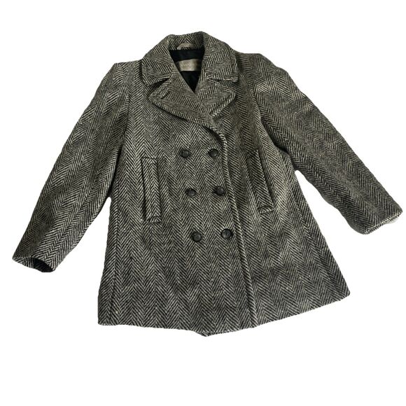 Evan Picone Jackets & Blazers - Evan Picone Wool Double Breasted Peacoat Size M Herringbone Tweed